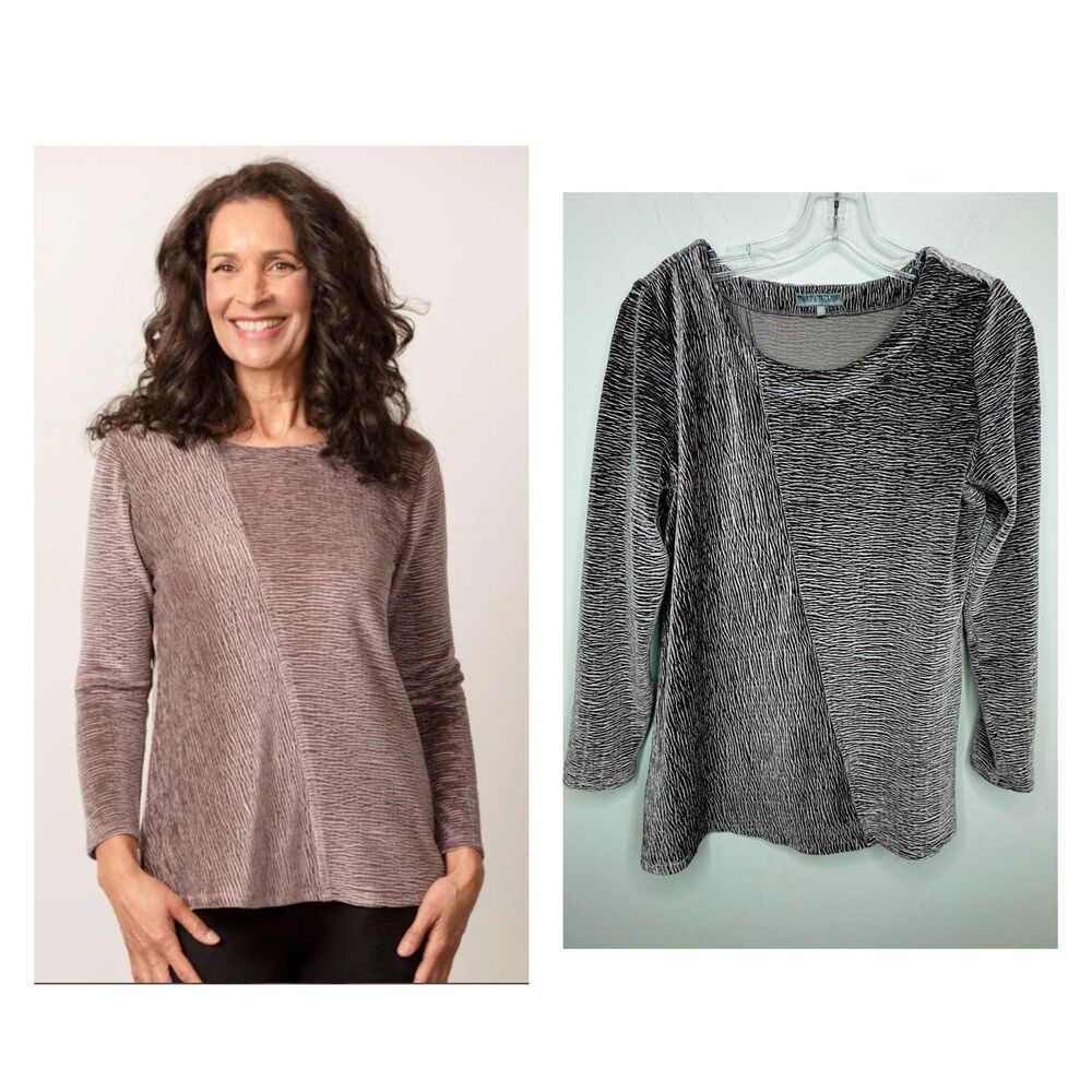 Habitat Velevt Pullover Crinkle Top Slate purple hues designer boutique xs